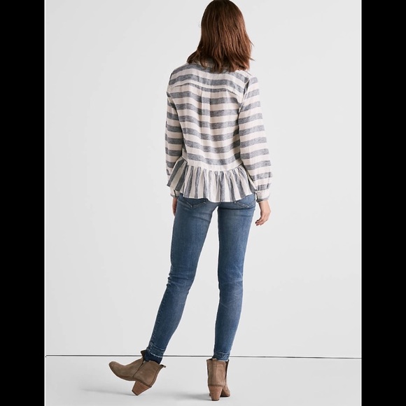 πHPππ Lucky Brand Long Sleeve Stripe Peplum Top - Picture 7 of 8